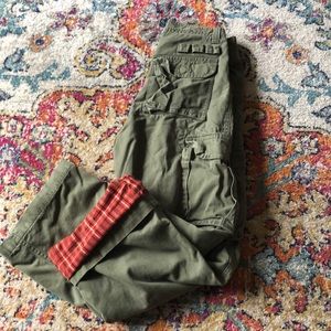Boys Flannel Lined Olive Khaki GAP Cargo Pants 12